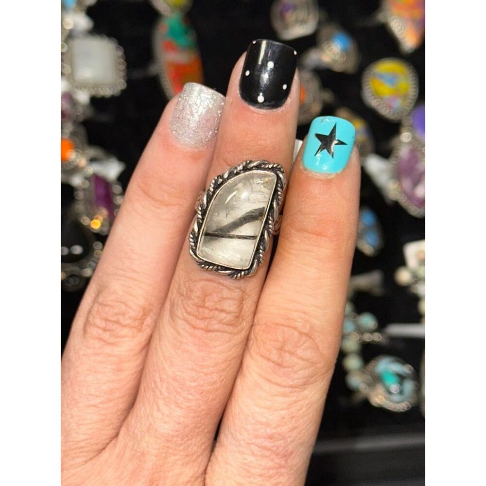 Rutilated Quartz Sterling Overlay Ring Size 5